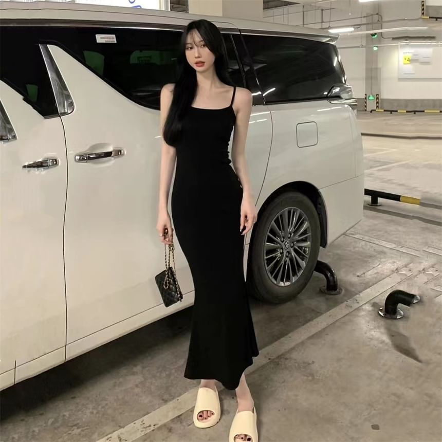 Spaghetti Strap Scoop Neck Plain Maxi Bodycon Dress