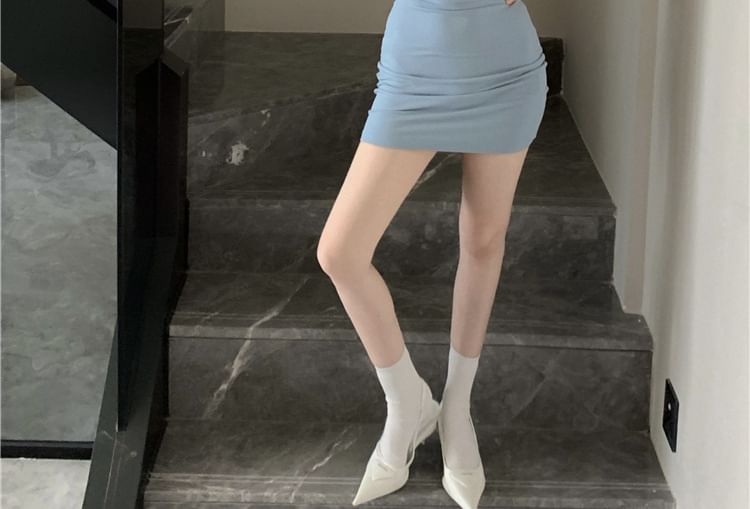 Spaghetti Strap Scoop Neck Plain Mini Bodycon Dress