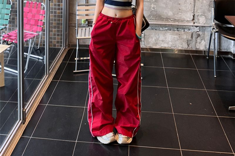 Striped Crop Tube Top / Drawstring Waist Baggy Cargo Pants