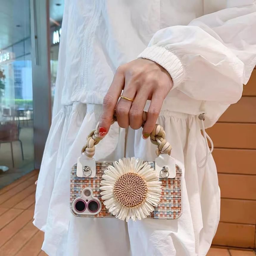 Sunflower Phone Case Woven Lanyard Adhesive Decoration / Set Strap