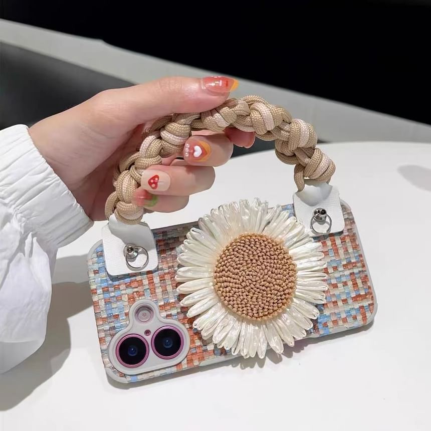 Sunflower Phone Case Woven Lanyard Adhesive Decoration / Set Strap