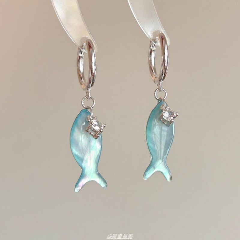 Fish Hoop Earring Drop Rhinestone