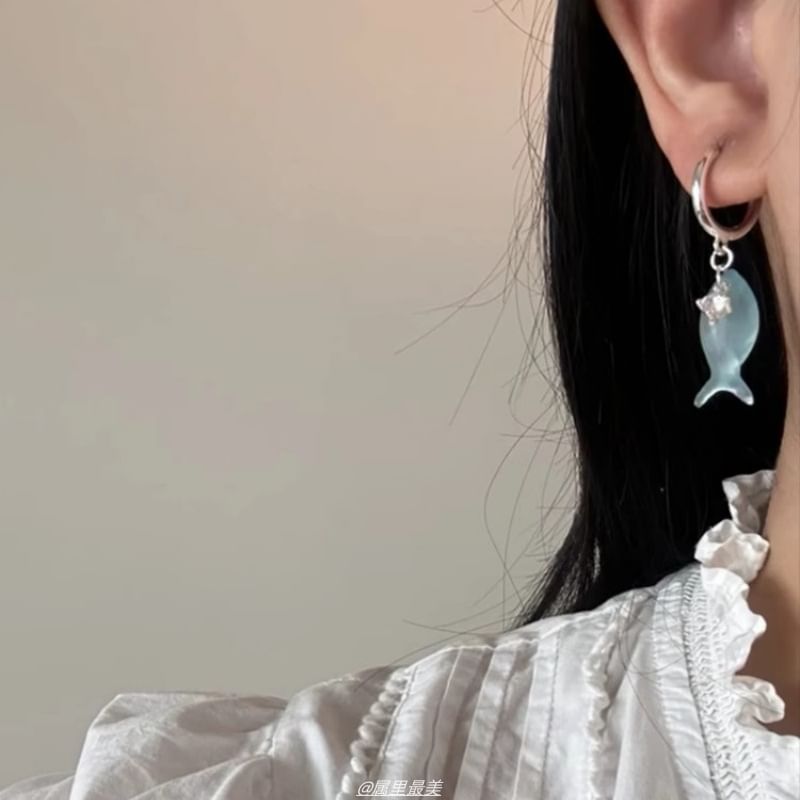 Fish Hoop Earring Drop Rhinestone