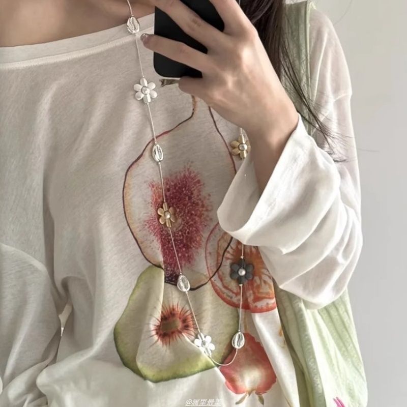 Pearl Long Faux Necklace Flower