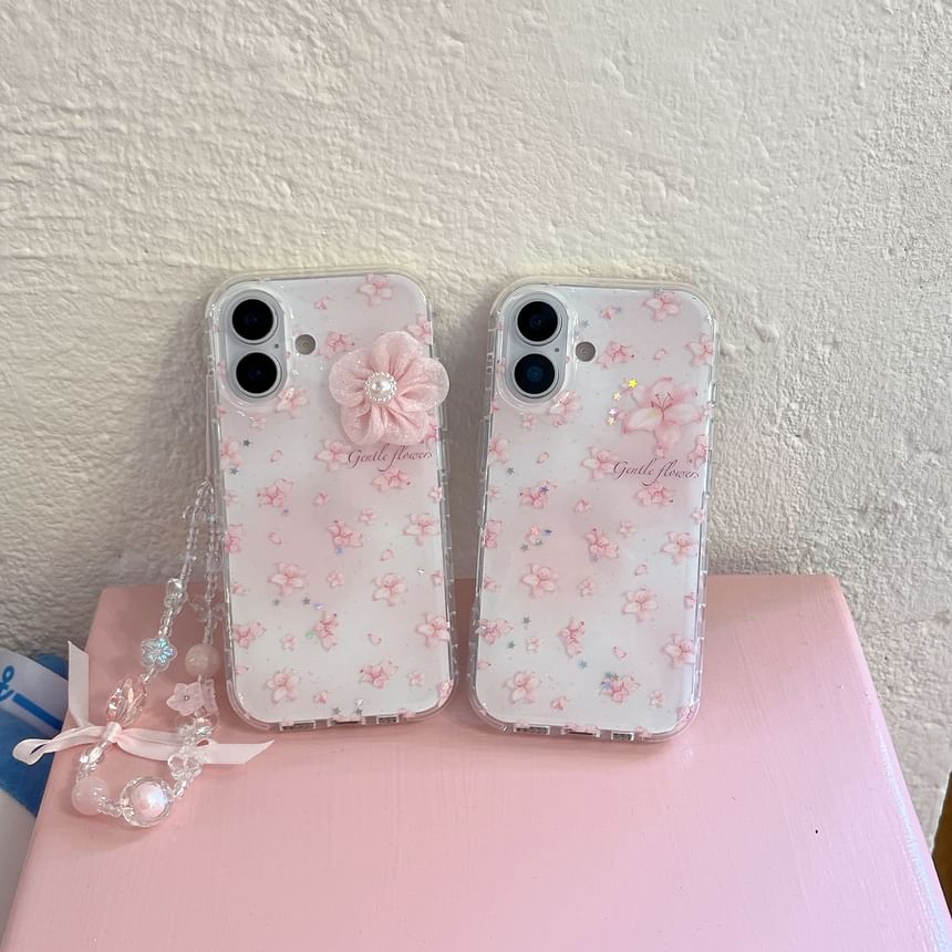 Floral Phone Case / 3D Flower Adhesive Decoration / Strap / Set