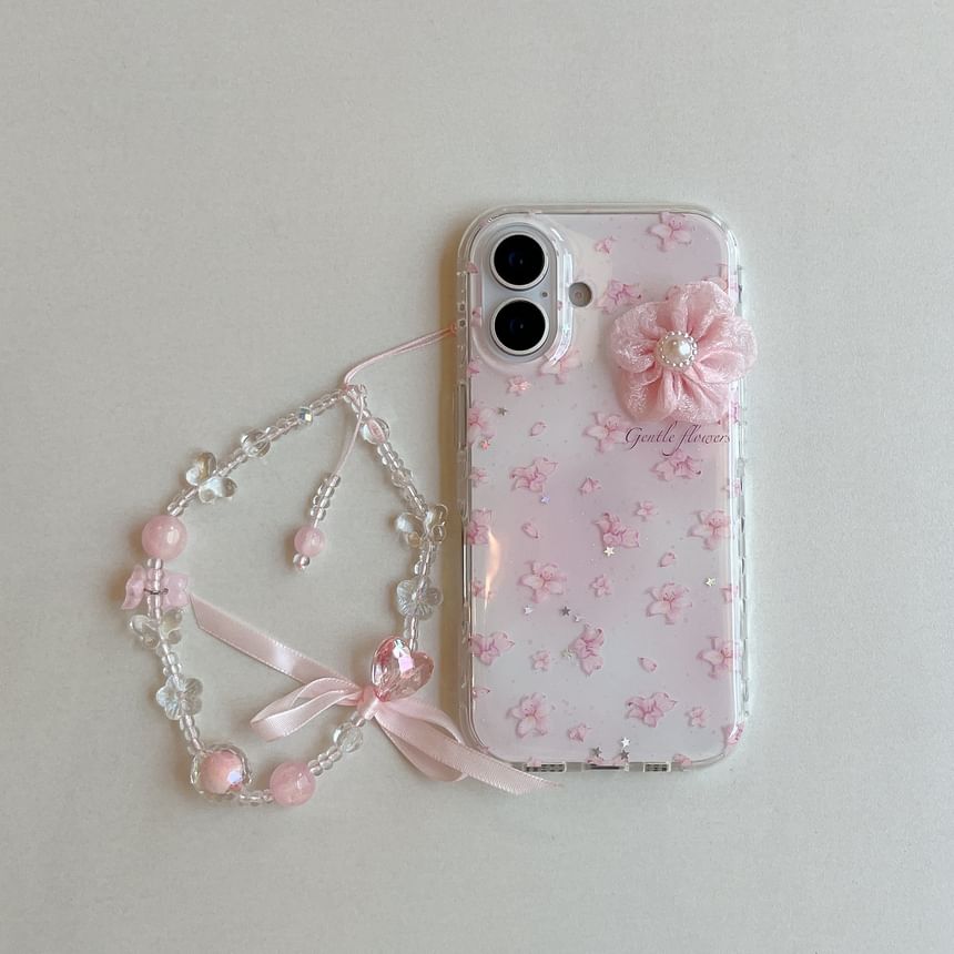 Floral Phone Case / 3D Flower Adhesive Decoration / Strap / Set