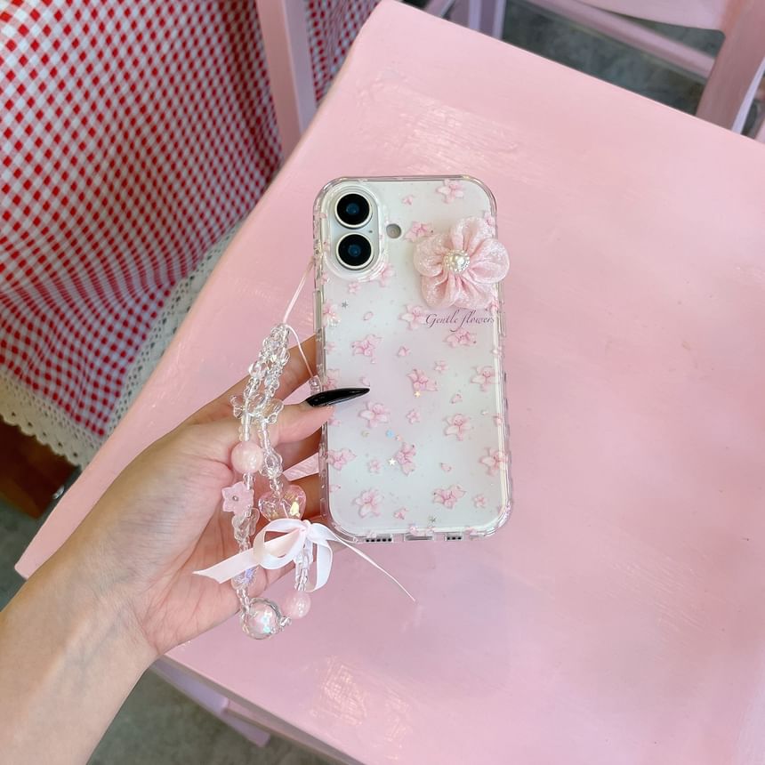 Floral Phone Case / 3D Flower Adhesive Decoration / Strap / Set
