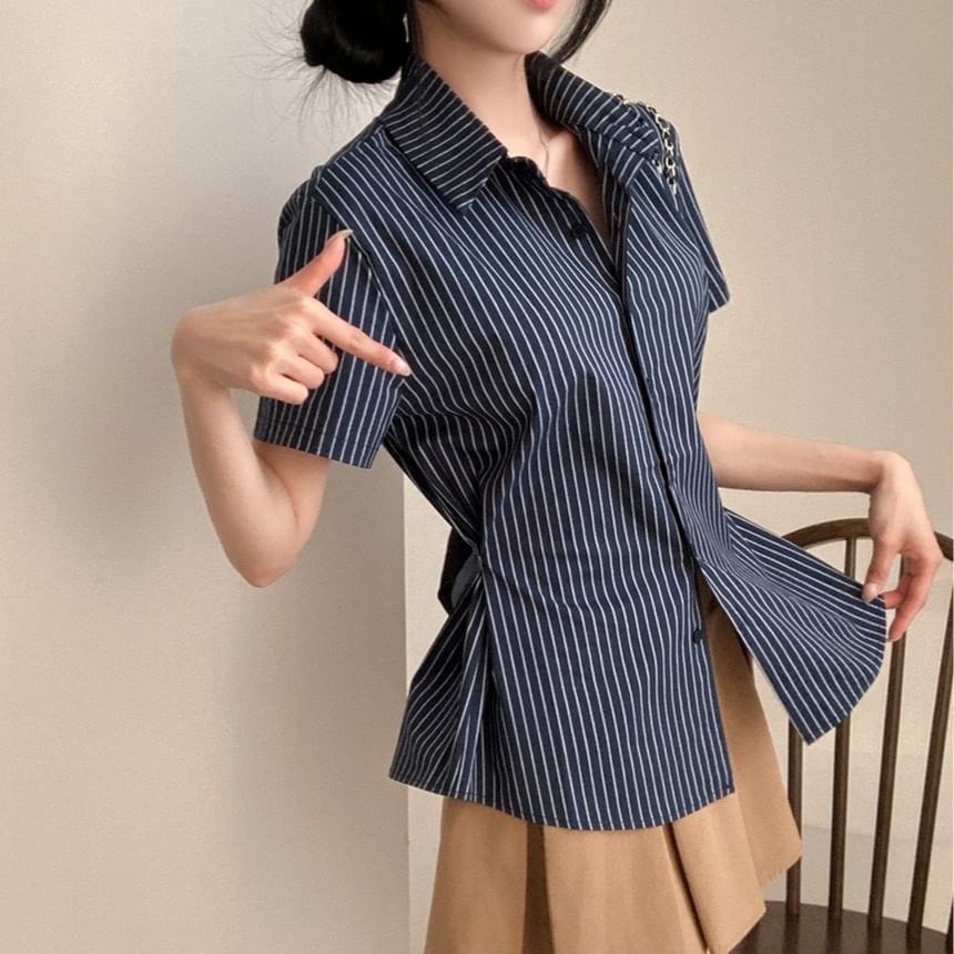 Striped Slim-Fit Short-Sleeved Shirt