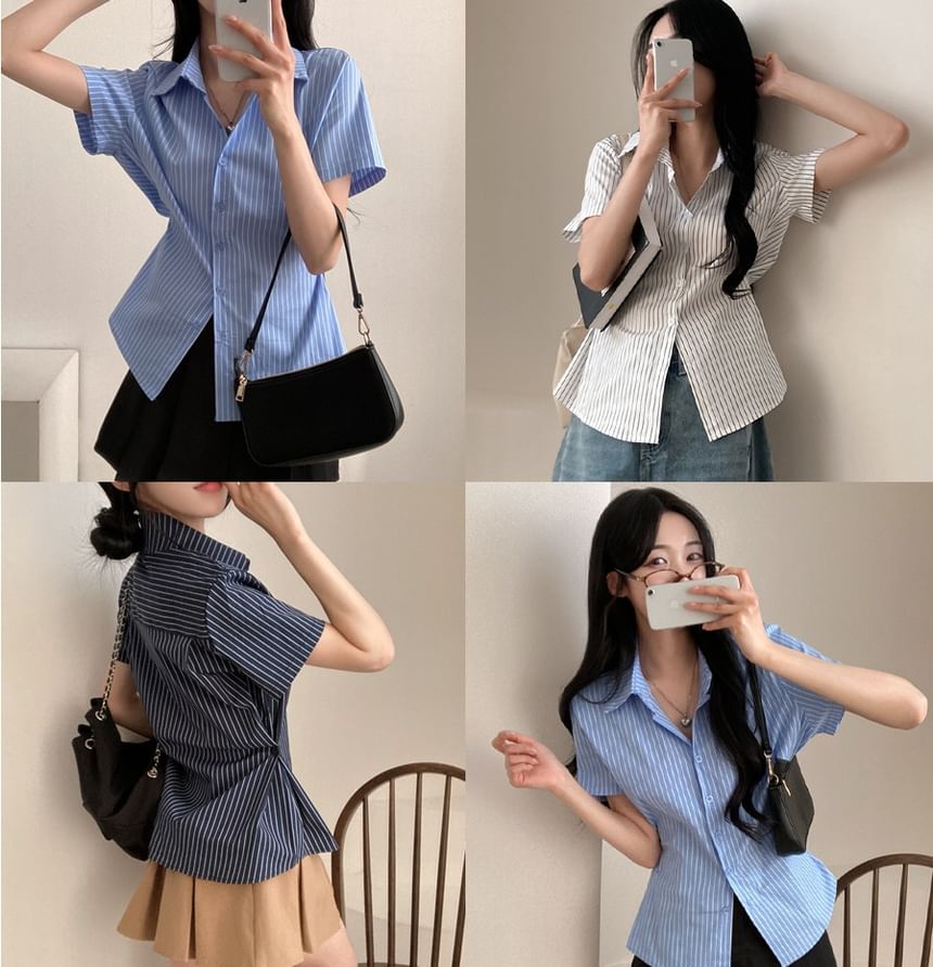 Striped Slim-Fit Short-Sleeved Shirt