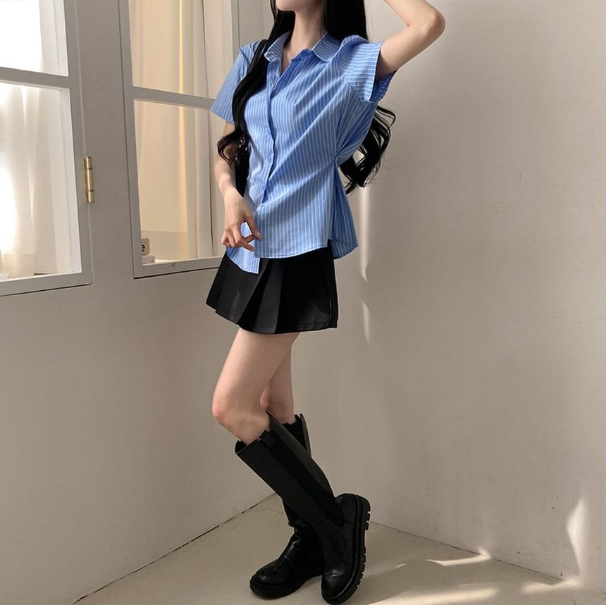 Striped Slim-Fit Short-Sleeved Shirt