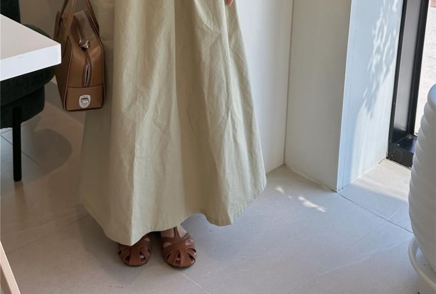 Maxi A-Line Dress with Puff Sleeves and Round Neck - NoBrand