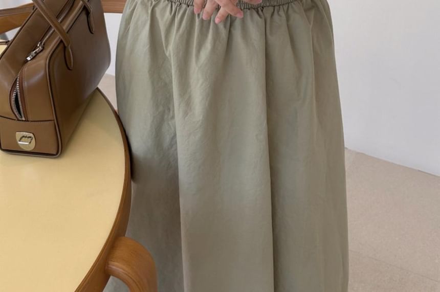 Maxi A-Line Dress with Puff Sleeves and Round Neck - NoBrand