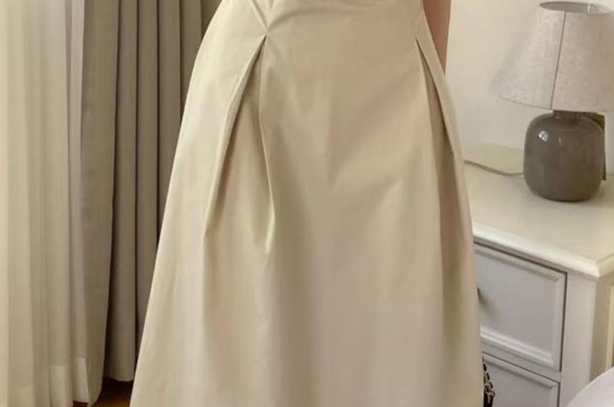 Ruched Wrap Maxi Dress with Short Sleeves and Collar - NoBrand