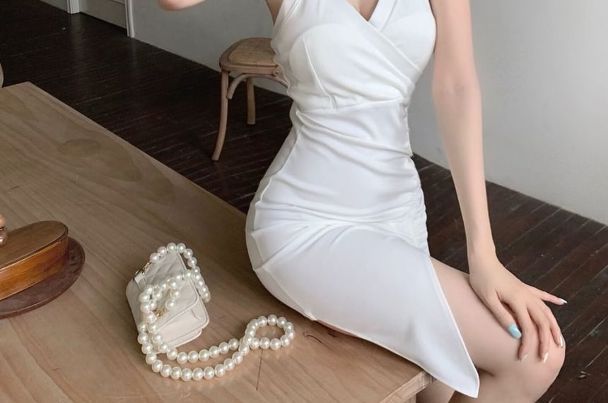 Halter Sleeveless Mini Dress Ruched