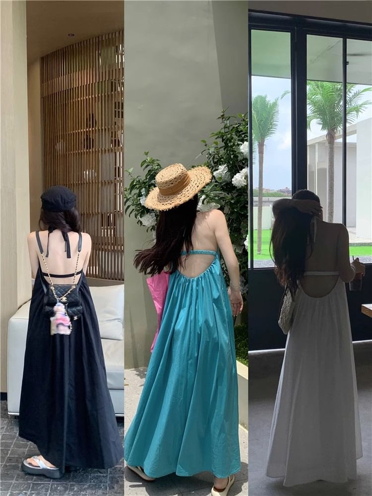 Print Neck Sleeveless Dress Maxi Halter