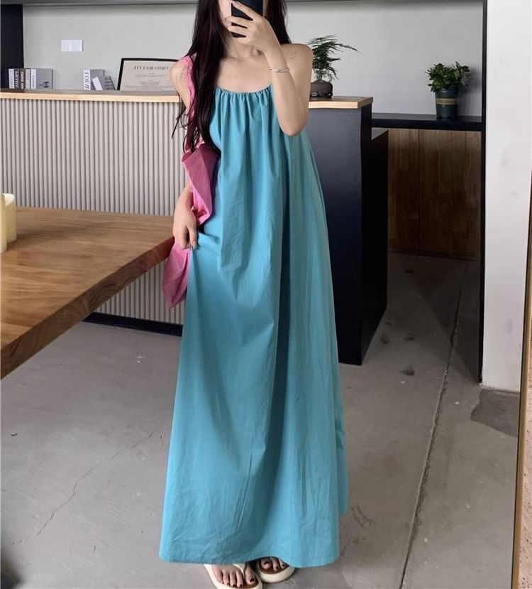 Print Neck Sleeveless Dress Maxi Halter