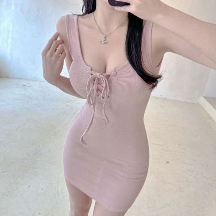 Sleeveless Neck Dress Bodycon Mini Plain Scoop