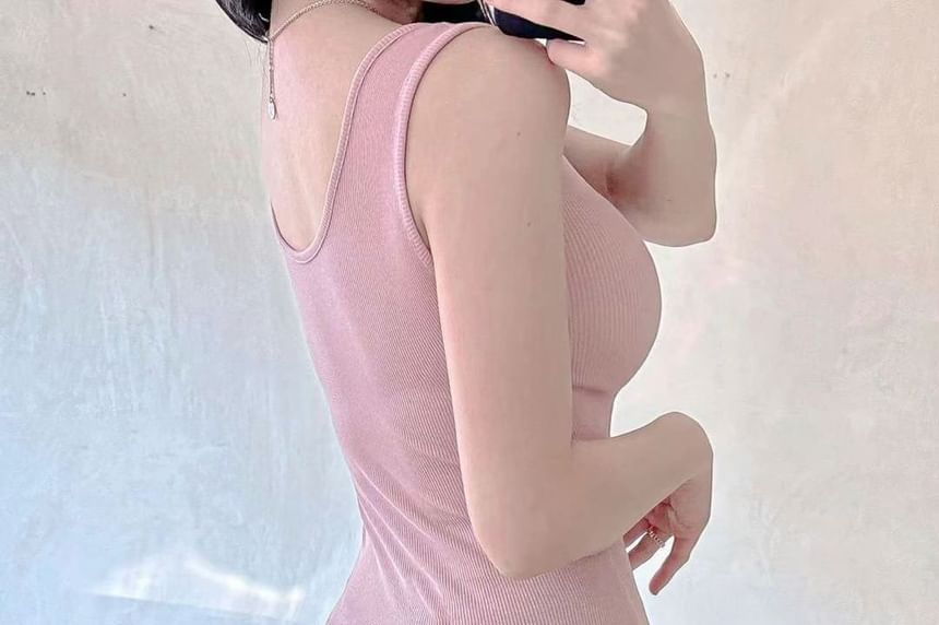 Sleeveless Neck Dress Bodycon Mini Plain Scoop