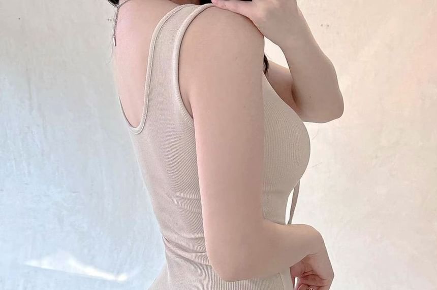 Sleeveless Neck Dress Bodycon Mini Plain Scoop