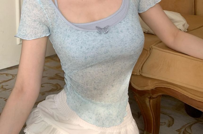 + Square Top Camisole Short-Sleeve Set: Neck