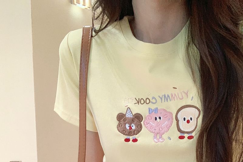 T-Shirt Embroidered Crop Crewneck Short-Sleeve
