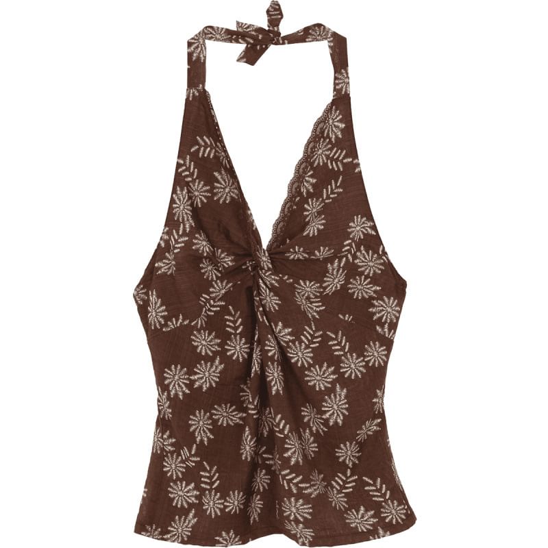 Top Mini Skirt / Sleeveless Print V-Neck