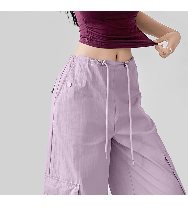 Low Waist Plain Wide Leg Cargo Pants (Various Designs)