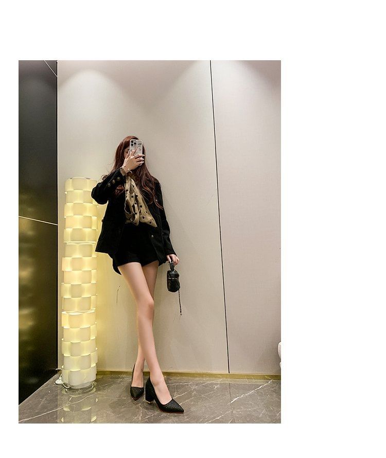 Glitter Block Heel Pumps Toe Pointed