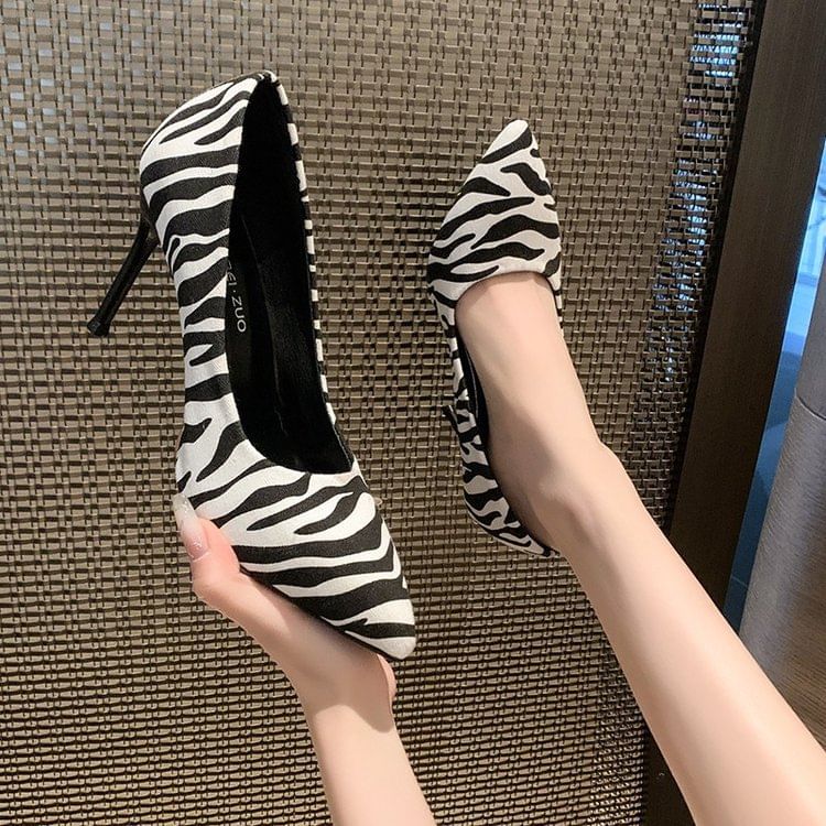 Stiletto Zebra Toe Pointed Pumps Print