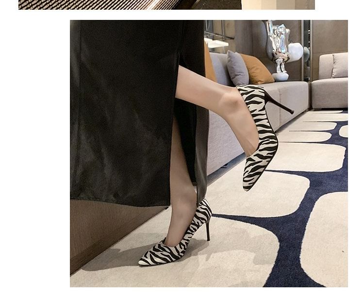 Stiletto Zebra Toe Pointed Pumps Print