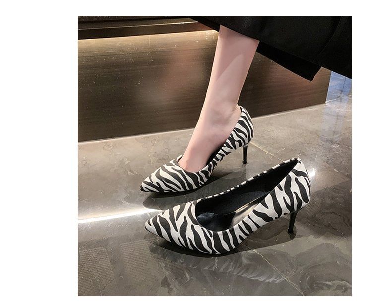 Stiletto Zebra Toe Pointed Pumps Print