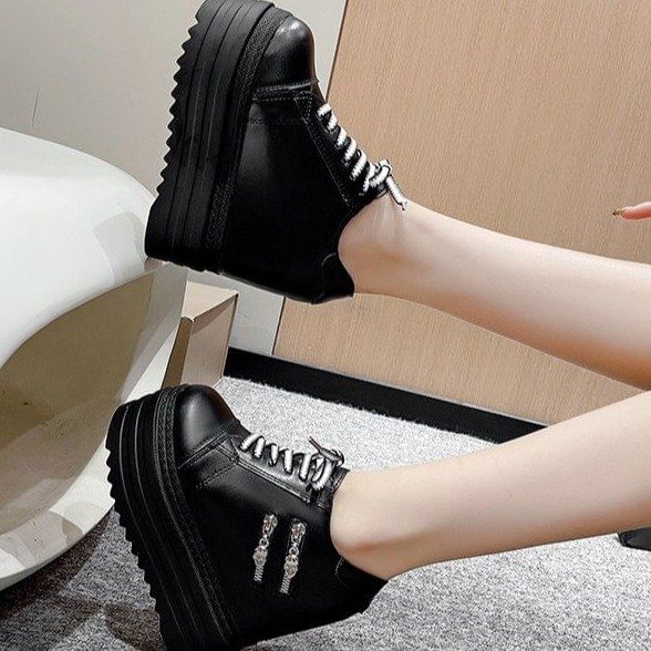 Hidden Zip Platform Sneakers Wedge Panel