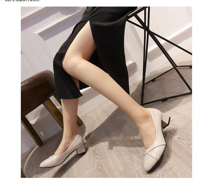 Heel Block Pointed Toe Pumps