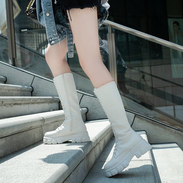 High Knee Boots Platform Lace Up