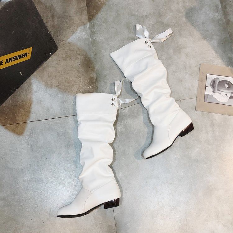 Ruched High Knee Bow Boots