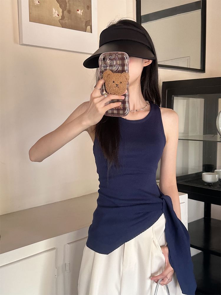 Plain Cutout Tie-Waist Fitted Cami Top