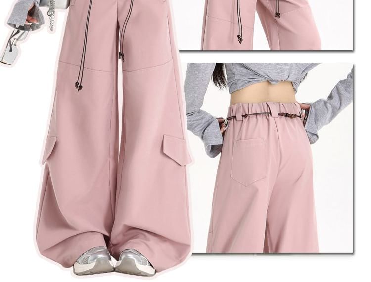 Set: Mid Rise Plain Baggy Cargo Pants + Belt (Various Designs)