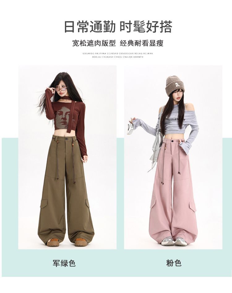 Set: Mid Rise Plain Baggy Cargo Pants + Belt (Various Designs)