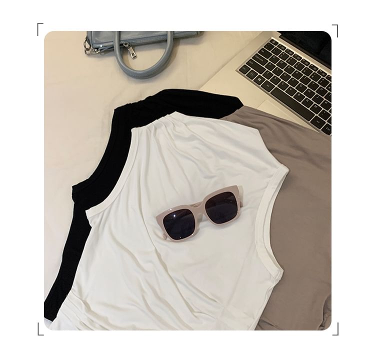 Neck Plain Mock Top Sleeveless