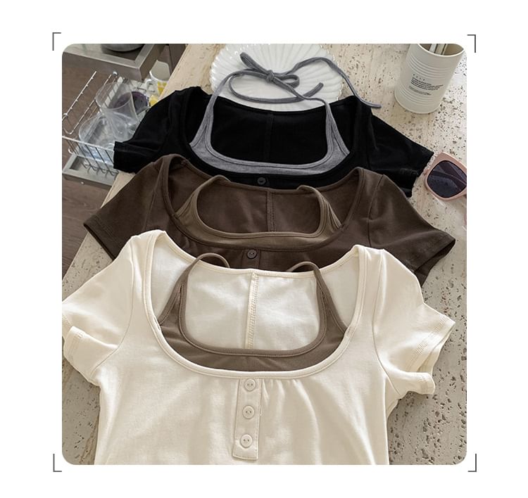 Tone Top Mock Two-Piece Two Short-Sleeve