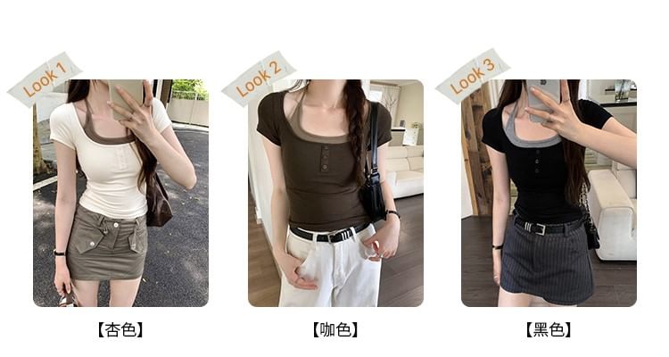 Tone Top Mock Two-Piece Two Short-Sleeve