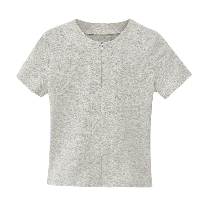 Top Knit Zip-Up Short-Sleeve Plain