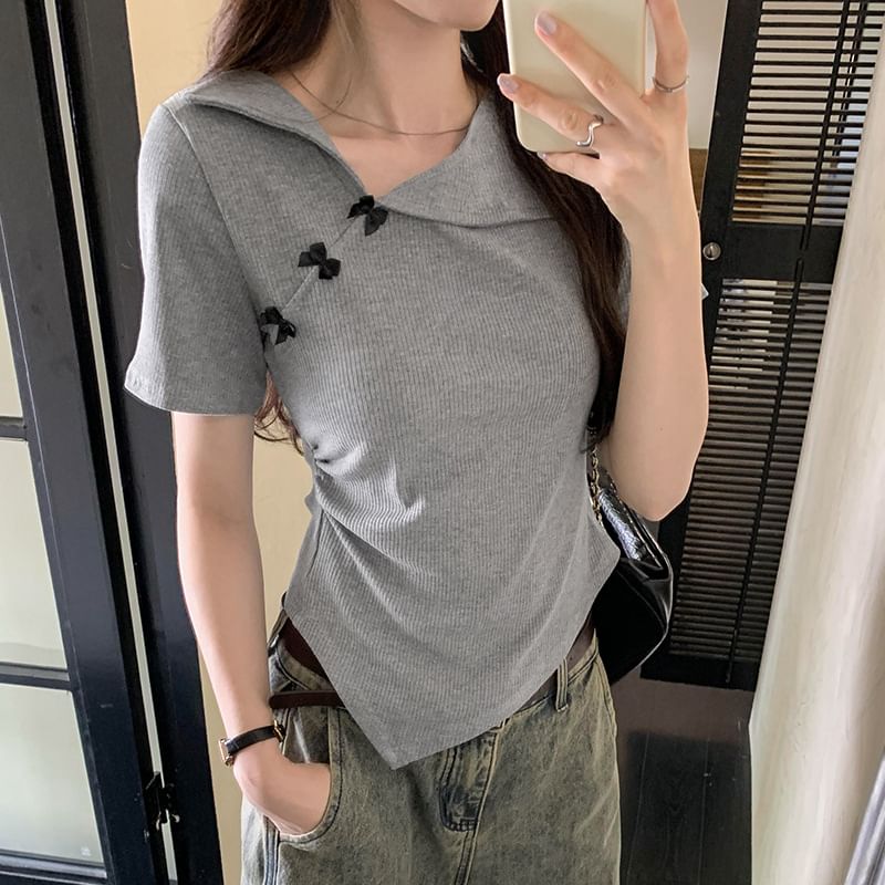 Top Asymmetrical Short-Sleeve Plain