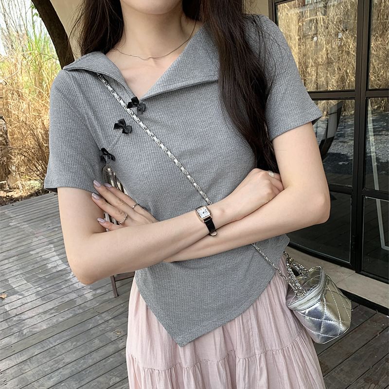 Top Asymmetrical Short-Sleeve Plain