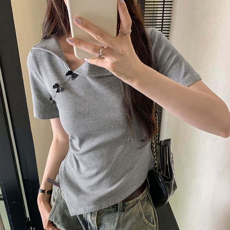 Top Asymmetrical Short-Sleeve Plain