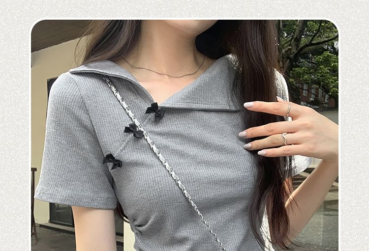 Top Asymmetrical Short-Sleeve Plain