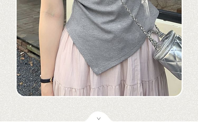 Top Asymmetrical Short-Sleeve Plain