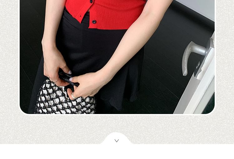 Sleeveless Top Button-Up Plain V-Neck