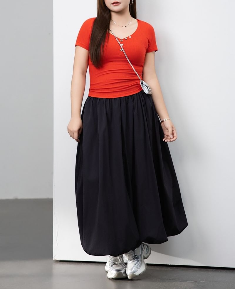 Plain Half-Buttoned Short-Sleeved Top