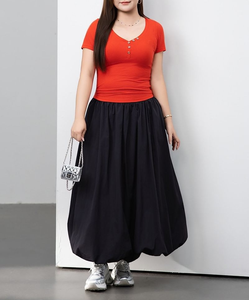 Plain Half-Buttoned Short-Sleeved Top